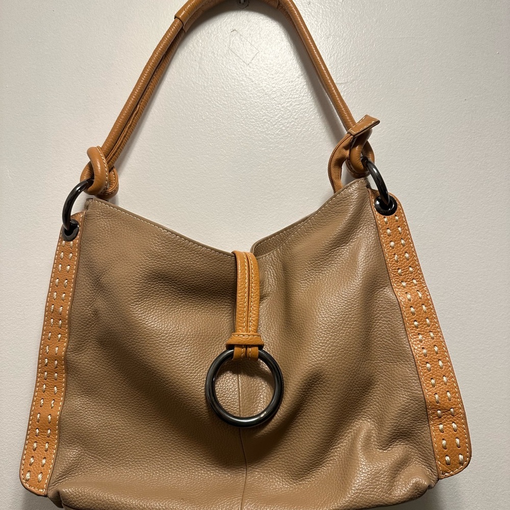 Vera Pelle Tan and Brown Shoulder Bag